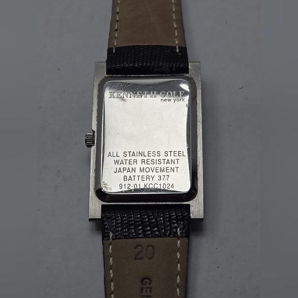 Kenneth Cole Tank Watch Men 26mm KC1024 Silver Tone Black Leather New Battery - Picture 11 of 11
